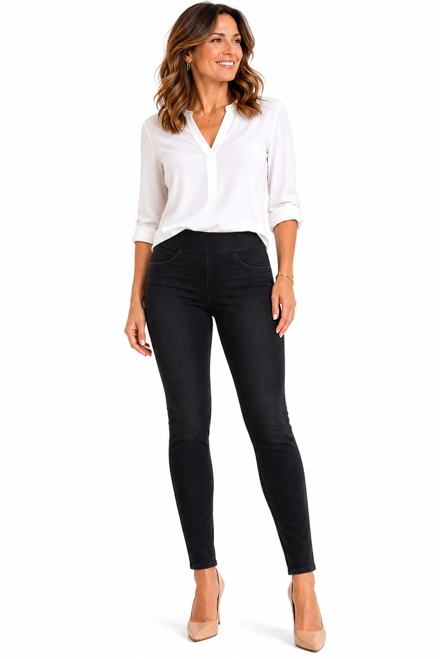 Spanx Pull On Black Wash Skinny Jeggings Skinny Jeans Mid Rise Ankle Fit sz M